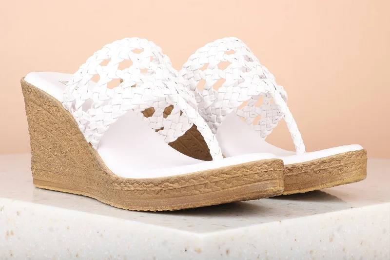 Beach sandals for men with breathable design and adjustable straps for comfort-Women White Textured Wedge Heels