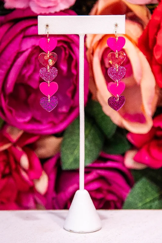 Drop Earrings with Polished Shine -Fuchsia Hearts Drop Earrings - EAR4464FU