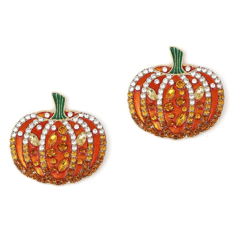 Drop Earrings with Symbolic Elements -Wholesale Creative Exaggerated Rhinestone Pumpkin Pattern Alloy Earrings