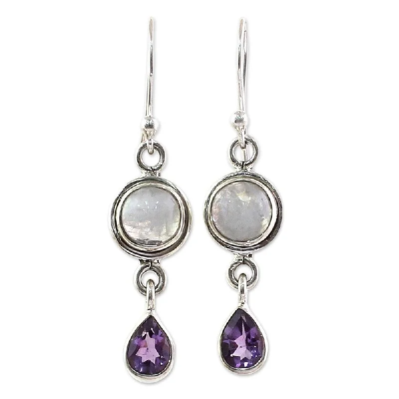 Hippie Drop Earrings with Beads -NOVICA Handmade Sterling Silver Amethyst Moonstone Earrings (India) - 1.6*0.4