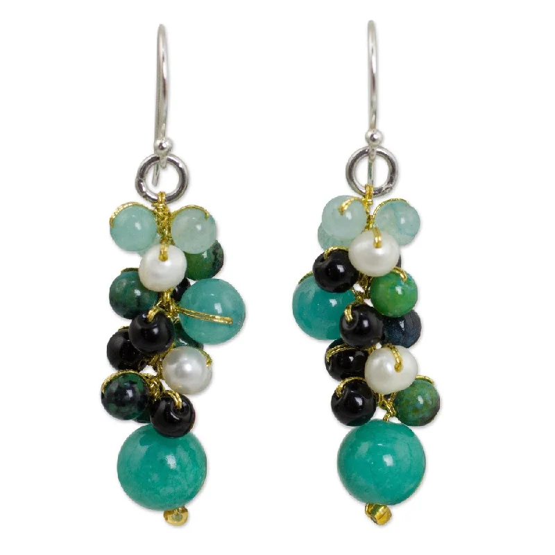 Drop Earrings with Knot Designs -Handmade Sterling Silver 'Verdant Vineyard' Multi-gemstone Earrings (Thailand)