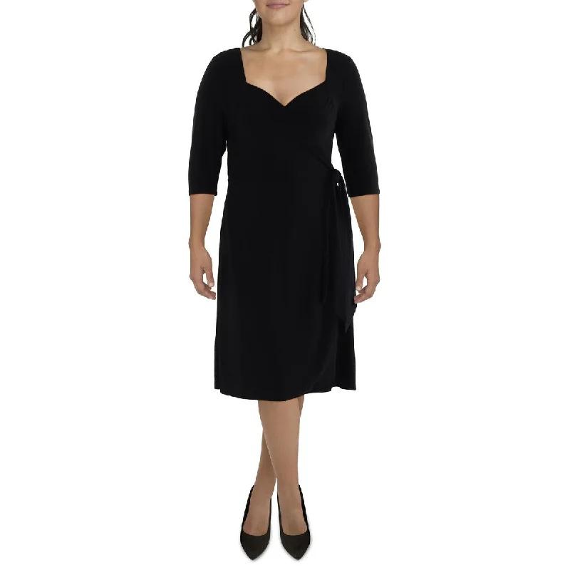 Office Dresses for Business -Kiyonna Womens Plus 3/4 Sleeve Knee-Length Wrap Dress