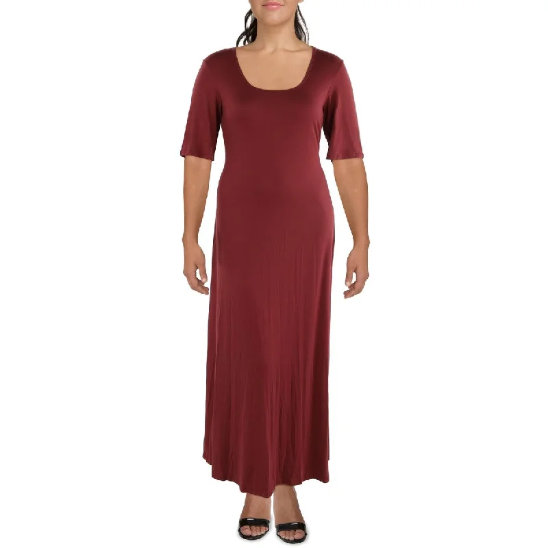 Resort Dresses for Vacation -24seven Comfort Apparel Womens Plus Full Length Short Sleeve Maxi Dress