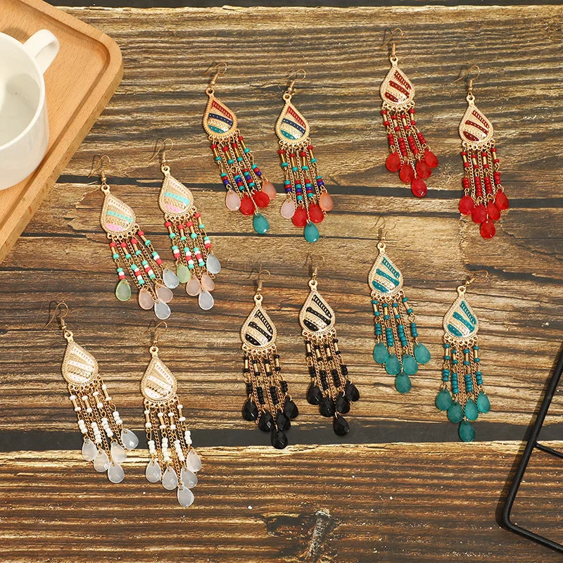 Drop Earrings for Yoga Session -Wholesale Bohemian Colorful Water Drop Long Earrings