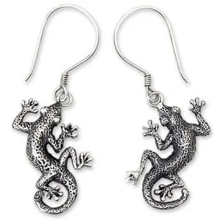 Drop Earrings with Chevron Designs -NOVICA Handmade Sterling Silver 'Gecko Shuffle' Earrings (Indonesia)