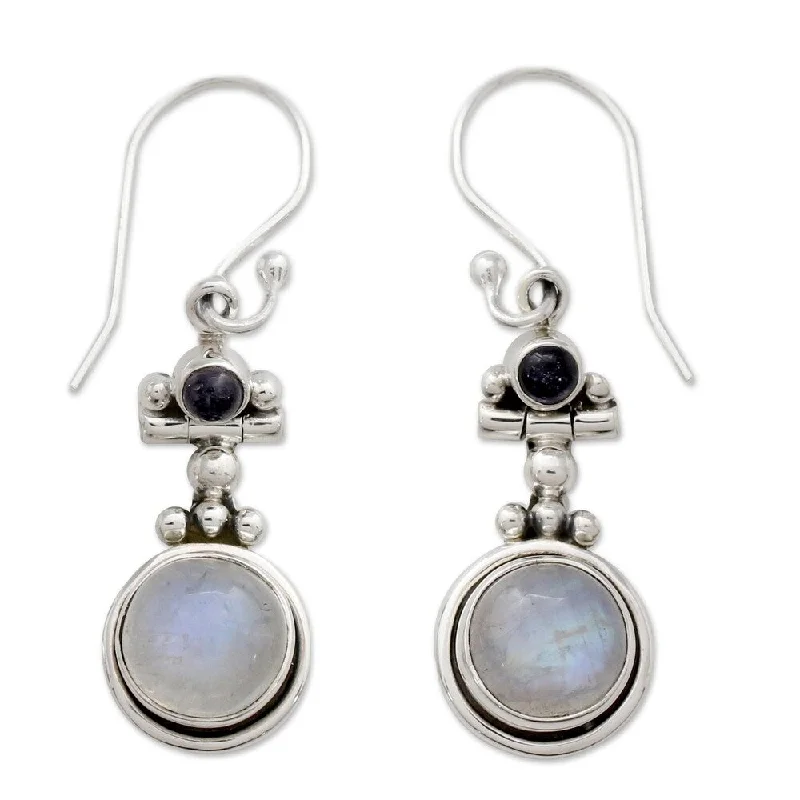 Drop Earrings for Gym Workout -NOVICA Handmade Sterling Silver Misty Moon Moonstone Lolite Earrings (India)