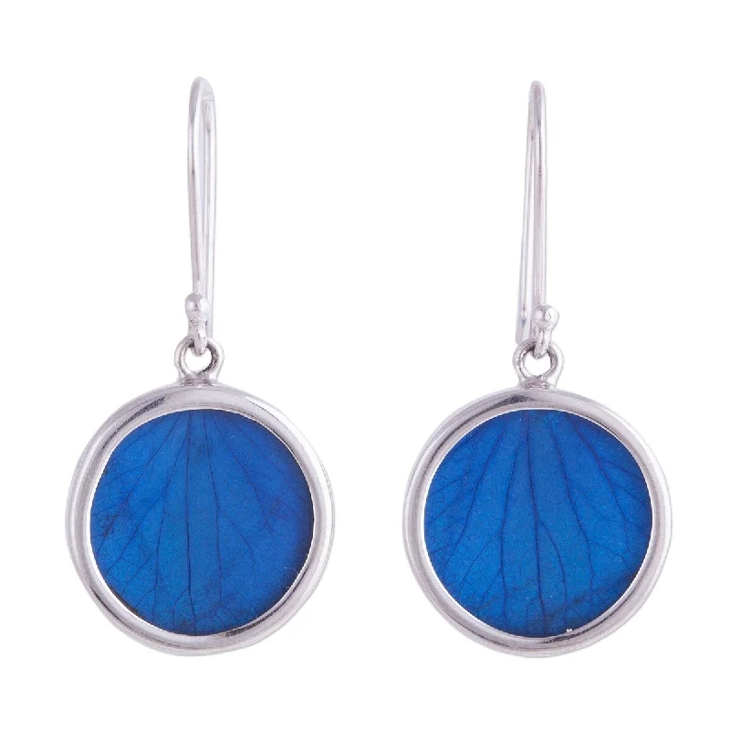 Drop Earrings for Christmas Party -Handmade Sterling Silver Hydrangea Leaf 'Blue Eden' Earrings (Peru) - 1.5*0.7