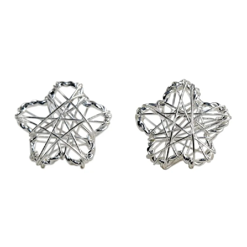 Screw Back Drop Earrings for Security -Handmade Flower Wrap Sterling Silver Earrings (Thailand) - 0.4L*0.4W