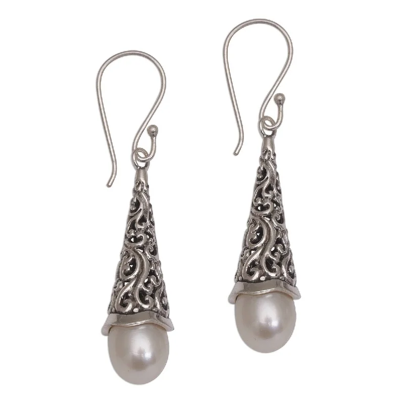 Drop Earrings with Enamel Coating -NOVICA Afternoon Dew, Cultured pearl dangle earrings - 1.9L*0.4W