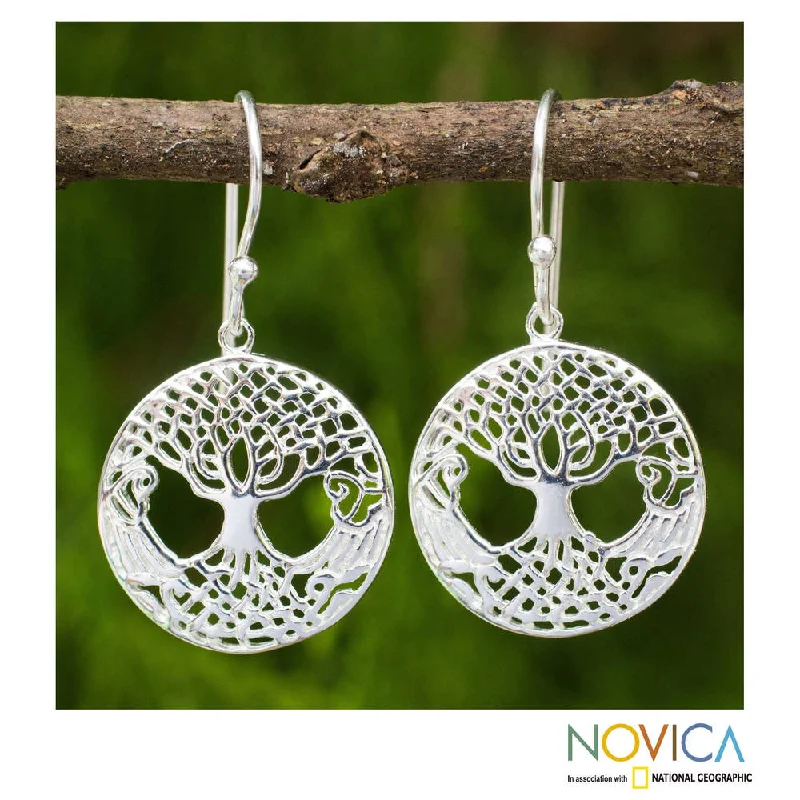 Beaded Drop Earrings for Party -Sterling Silver 'Celtic Tree' Earrings (Thailand)