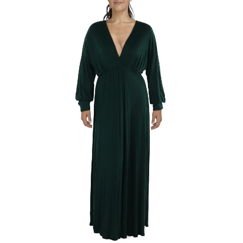 Tiered Dresses for Voluminous -24seven Comfort Apparel Womens Plus V-Neck Bishop Sleeve Maxi Dress