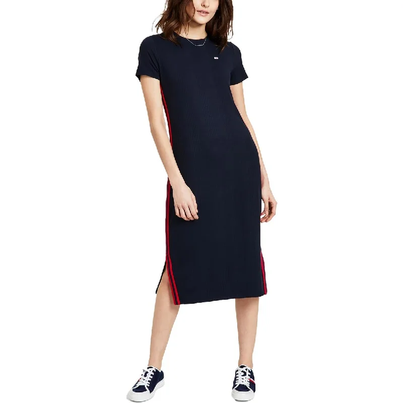 Cocktail Dresses for Party Time -Tommy Jeans Womens Striped Ribbed Knit T-Shirt Dress