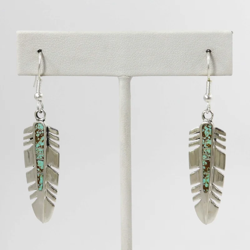 Square Drop Earrings for Modern -Turquoise Feather Earrings