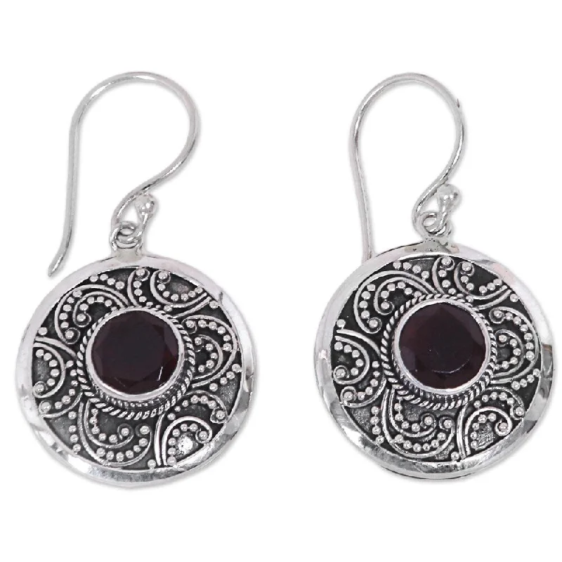 Gemstone and Diamond Drop Earrings for Opulence -Sterling Silver 'Balinese Aura' Garnet Earrings - 1.3*0.7