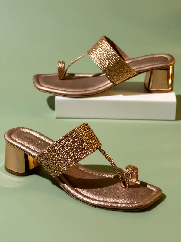 Comfortable sandals for women with closed-toe design and flexible footbed for comfort-Women Rose Gold Embellished Block Heels