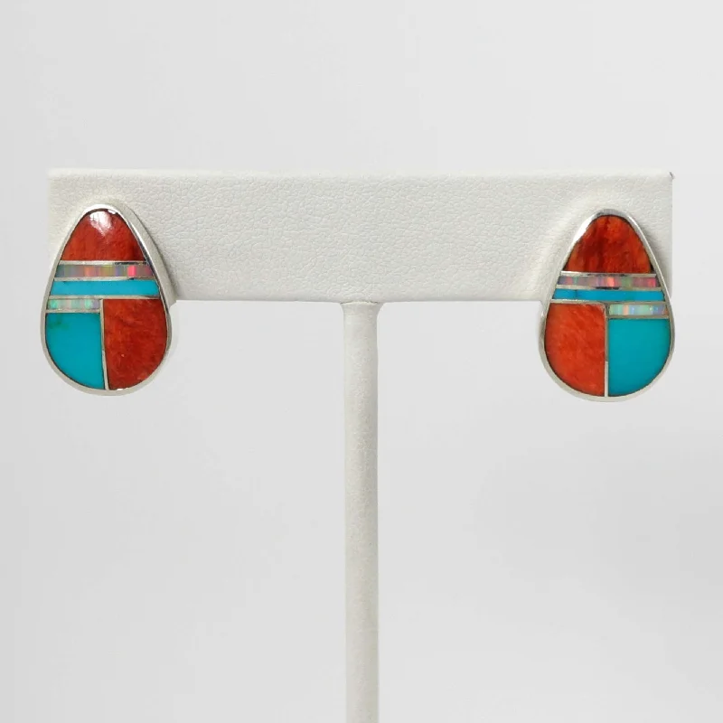 Drop Earrings for Beach Outfit -Multi-Stone Inlay Earrings