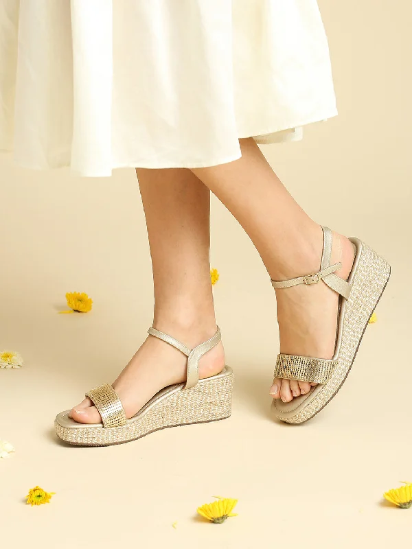 Stylish sandals for men with faux leather straps and supportive insoles for comfort-Women Gold Embellished Wedge Heels