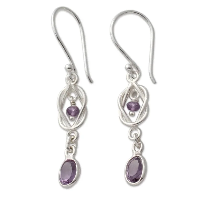 Geometric Drop Earrings for Trend -NOVICA Sterling Silver 'Violet Knot' Amethyst Earrings - 1.8*0.3