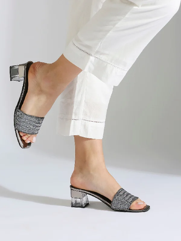 Fashionable sandals for men with canvas material and slip-resistant soles for durability-Women Pewter Embellished Block Heels