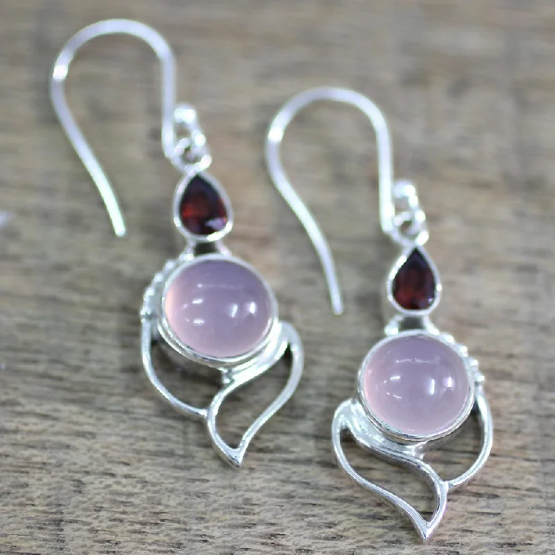 Tarnish Resistant Drop Earrings for Longevity -NOVICA Handmade Pink Crest Sterling Silver Garnet Chalcedony Earrings (India) - 1.8*0.6