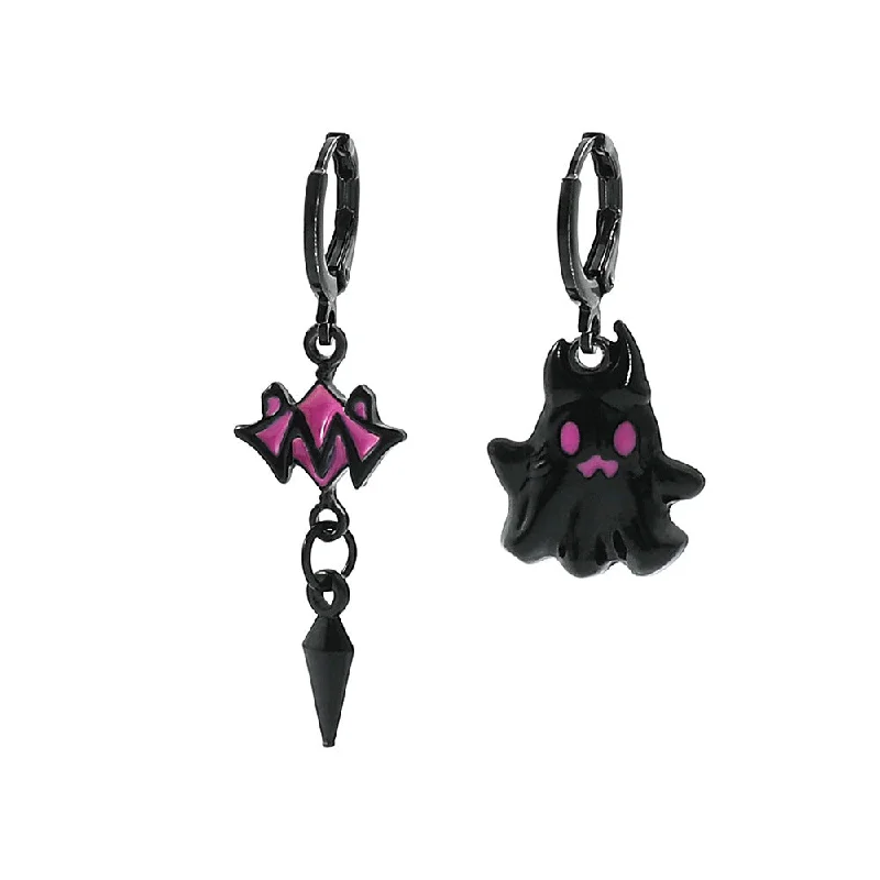 Drop Earrings with Hammered Finish -Wholesale Black Little Ghost Sweet Cool Asymmetrical Earrings