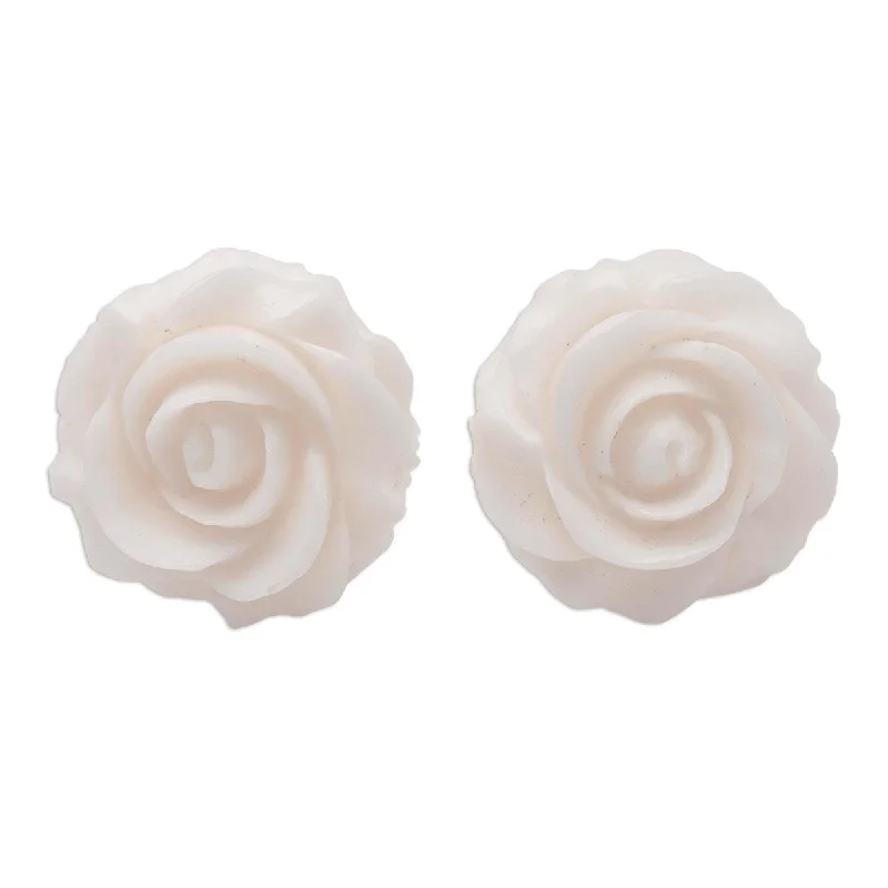 Drop Earrings with Vine Designs -NOVICA Fascinating Roses, Bone button earrings - 0.6*0.6