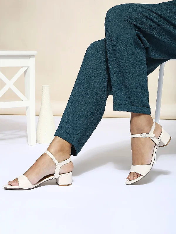 Casual sandals for women with cork footbed and crisscross strap design for style-Womens Beige Casual Solid Square Heels