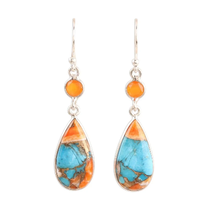 Drop Earrings for Christmas Party -NOVICA Teardrop Glamour, Carnelian and composite turquoise dangle earrings