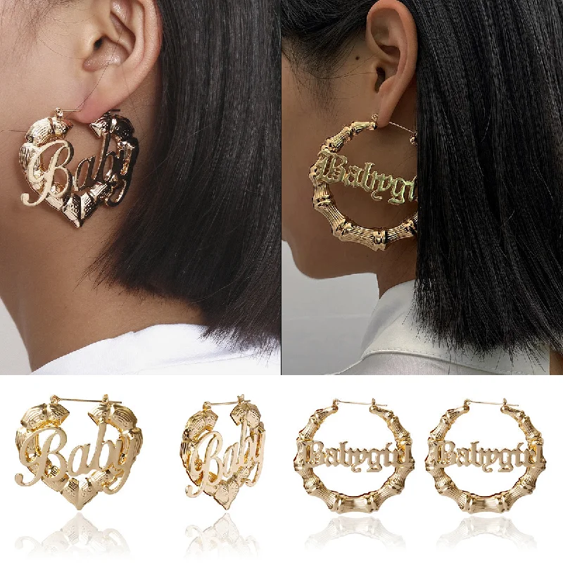 Indian Drop Earrings with Intricacy -Wholesale Hip-hop Punk Round Pockmarked Heart Letter Earrings