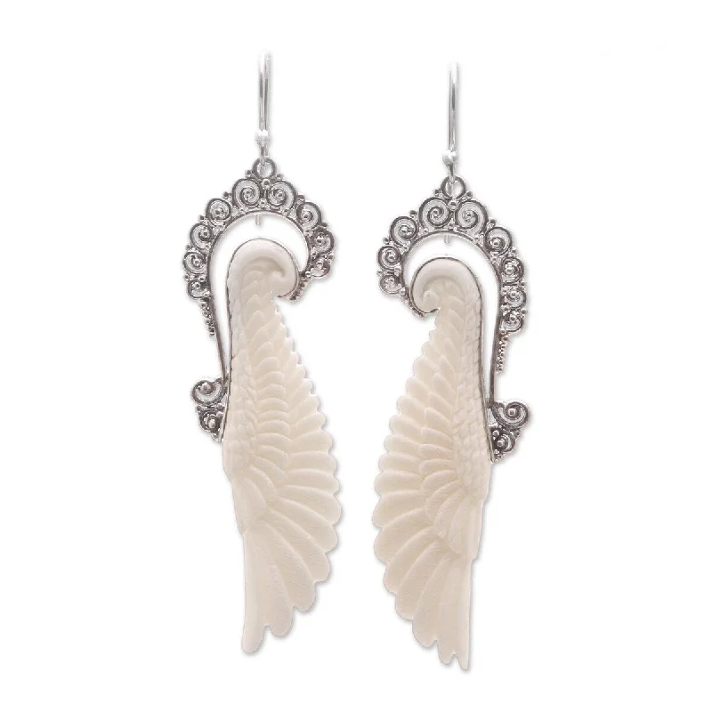 Drop Earrings for School Uniform -NOVICA Ready to Fly, Sterling silver and bone dangle earrings - 3.1*0.8