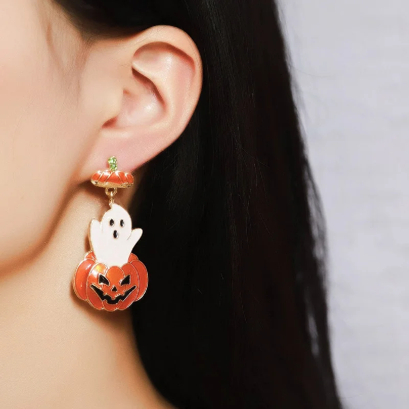 Drop Earrings for Formal Attire -Wholesale Halloween Oil Drip Cute Cartoon Ghost Pumpkin Earrings