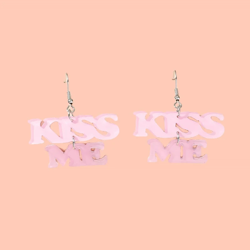 Small Drop Earrings for Delicate -Wholesale Valentine's Day Pink Letter KISS ME Acrylic Earrings