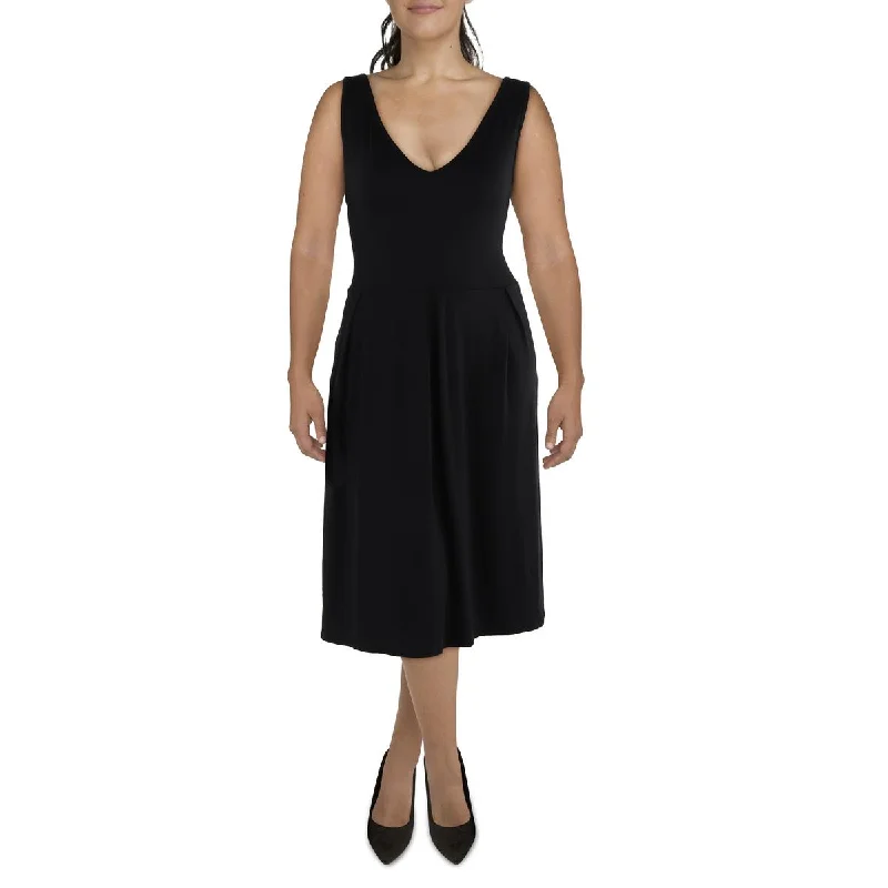 Belted Dresses for Shaping -24seven Comfort Apparel Womens Plus Pleated Midi Fit & Flare Dress