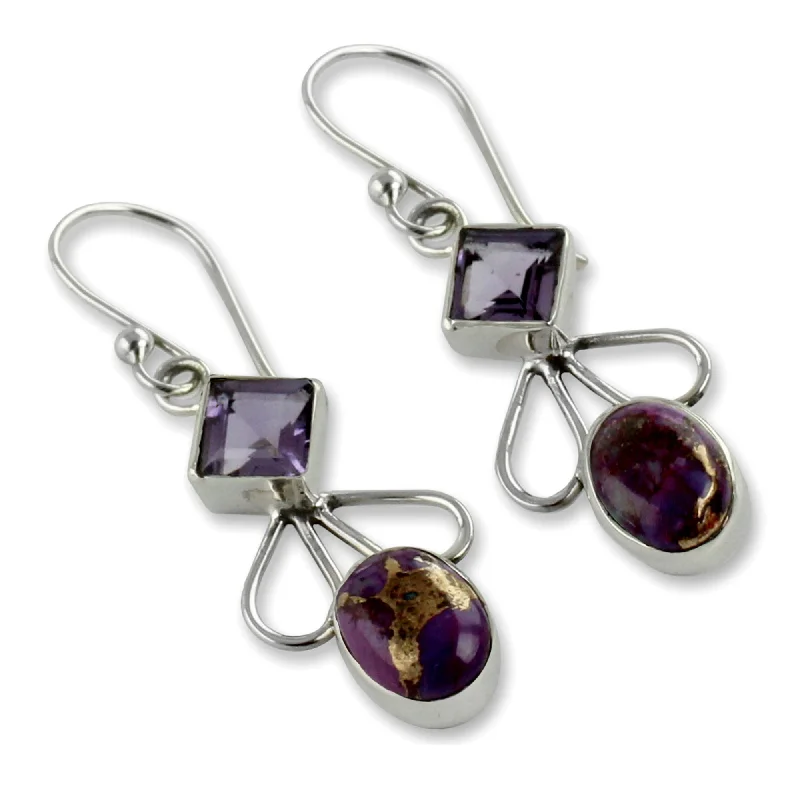 Drop Earrings with Infinity Symbols -Sterling Silver 'Bollywood Purple' Amethyst Turquoise Earrings