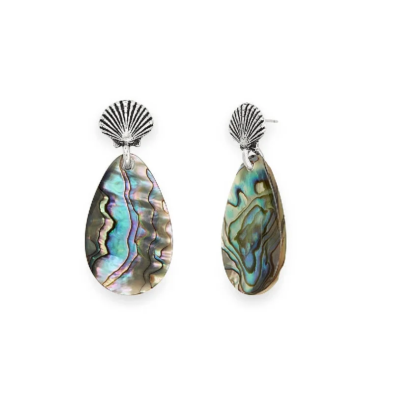 Leverback Drop Earrings for Comfort -Abalone Shell Statement Earrings