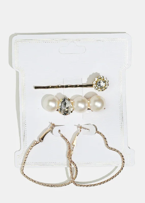 Star Shaped Drop Earrings for Charm -2-Piece Hairpins & Heart Hoop Earrings