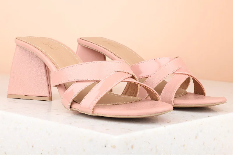 Comfortable sandals for women with cushioned soles and adjustable straps-Women Peach Block Heels