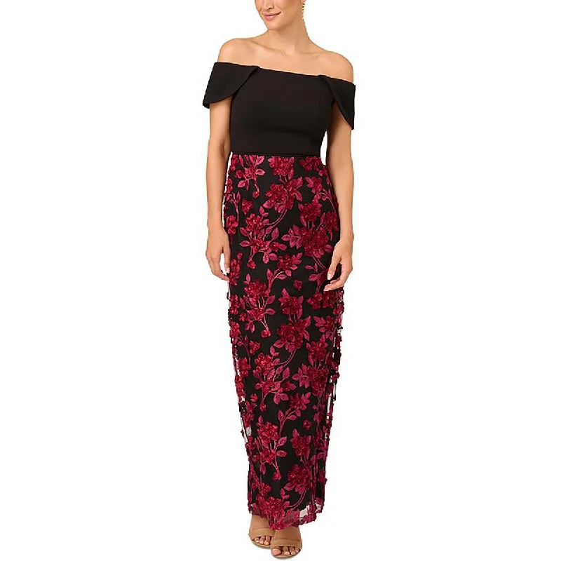 Mother's Day Dresses for Gift -Adrianna Papell Womens Floral Off-The-Shoulder Evening Dress