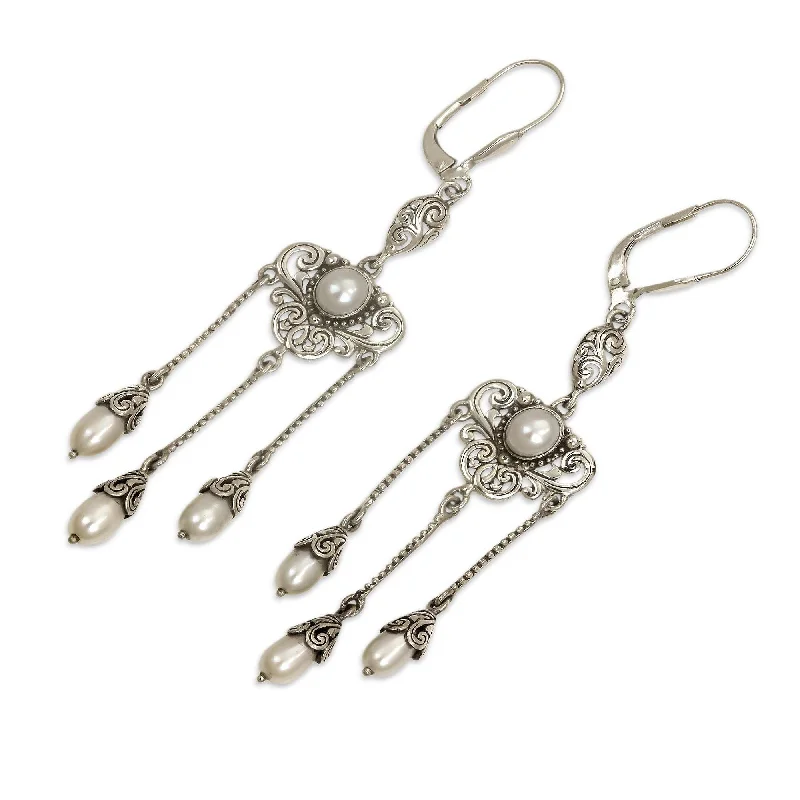 Drop Earrings with Infinity Symbols -NOVICA Moonlight Waltz, Cultured pearl chandelier earrings - 3.1L*0.7W