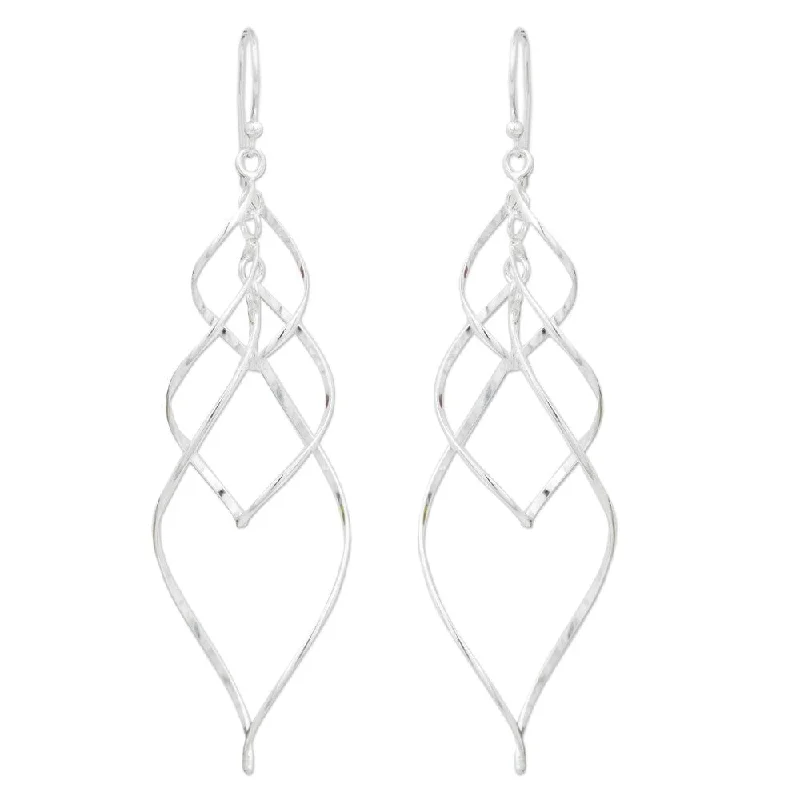 Magnetic Closure Drop Earrings for Easy -Handmade Sterling Silver Forever Linked Earrings (Thailand) - 2.8L*0.7W