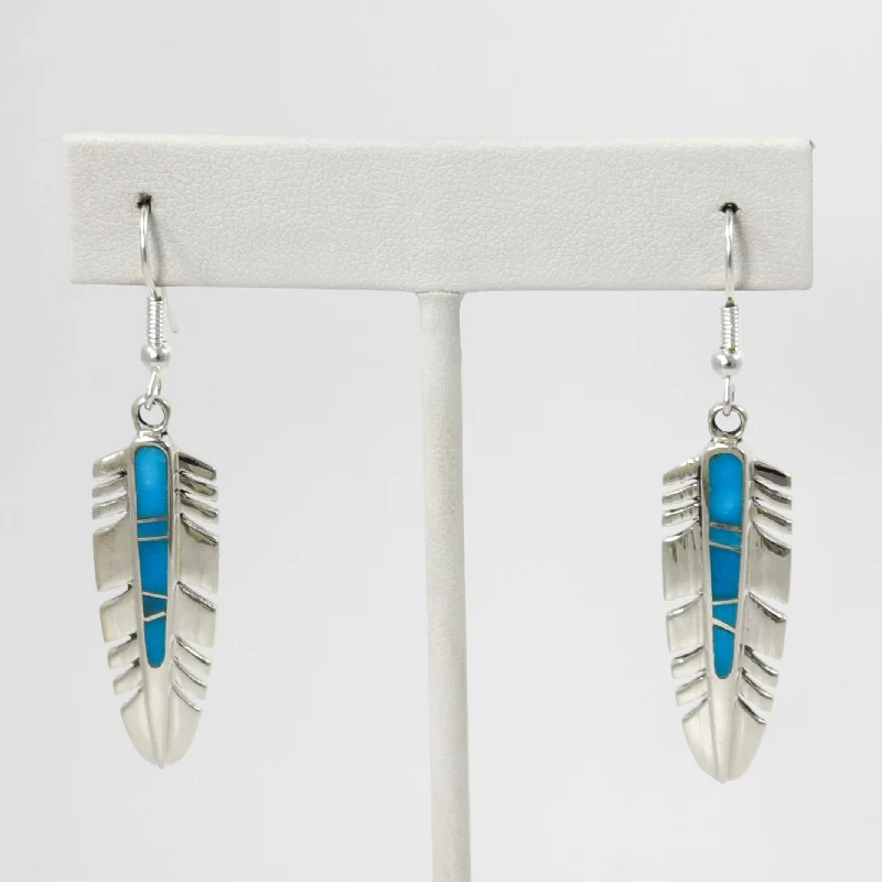 Drop Earrings for Work Attire -Turquoise Feather Earrings