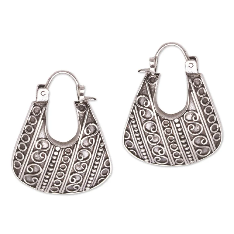 Heavy Duty Drop Earrings for Durability -NOVICA Fashionable Bags, Sterling silver hoop earrings - 1L*0.2W