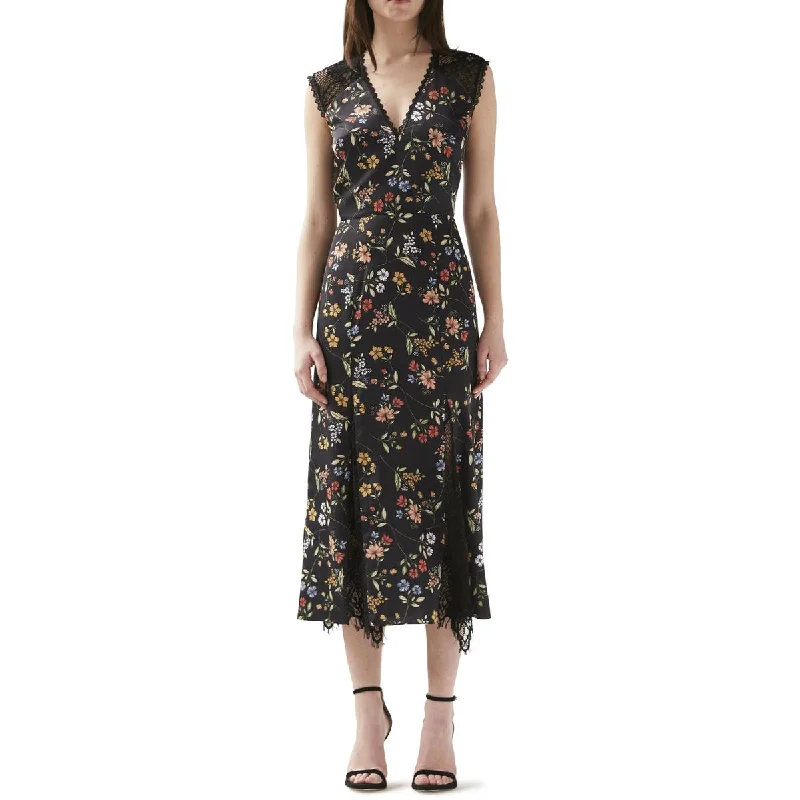 Gray Dresses for Subtle -ML Monique Lhuillier Womens Satin Floral Midi Dress