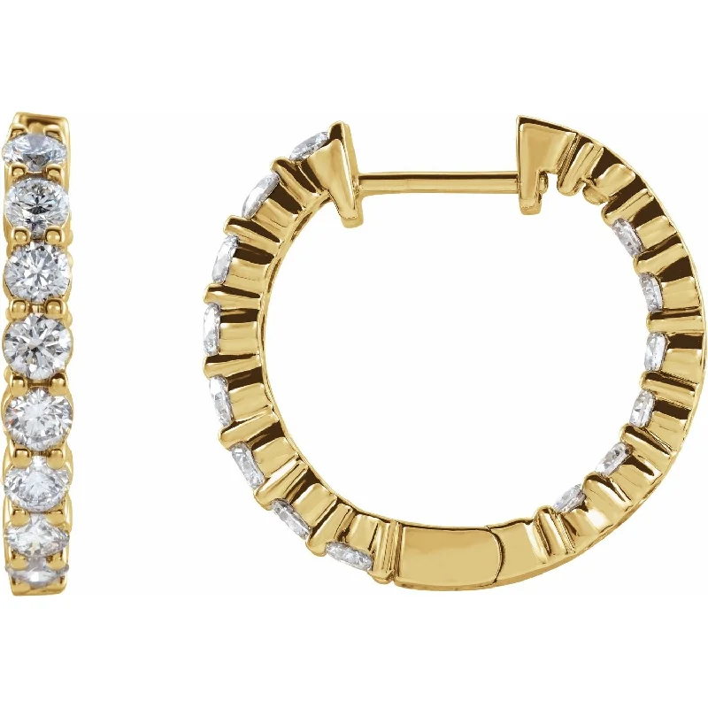 Drop Earrings for Prom Night -14K Gold 2ct Lab-Grown Diamond Inside-Outside Hinged Hoop Earrings Clarity VS, Color F-G