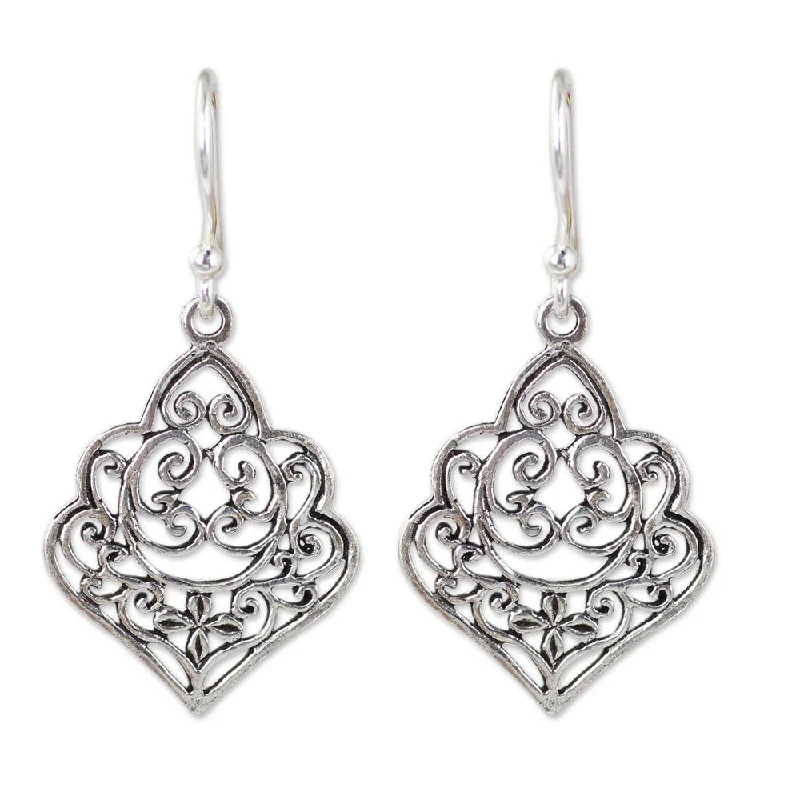 Drop Earrings for Bridesmaids Look -Handmade Sterling Silver 'Arabesque' Earrings (Thailand)