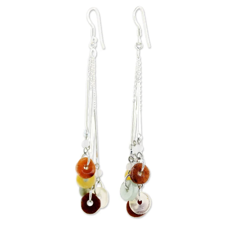 Drop Earrings with Matte Finish -Jade and Quartz Waterfall Earrings, 'Earthy Blend' (Thailand)