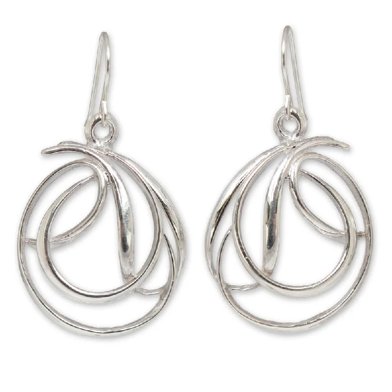 Drop Earrings with Star Motifs -Handmade Sterling Silver 'Twirling Ribbons' Earrings (Thailand)