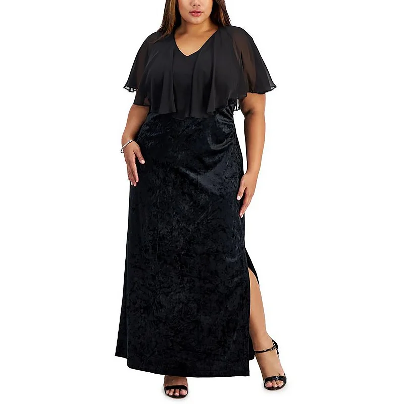 Belted Dresses for Shaping -Connected Apparel Womens Plus Velvet Long Evening Dress