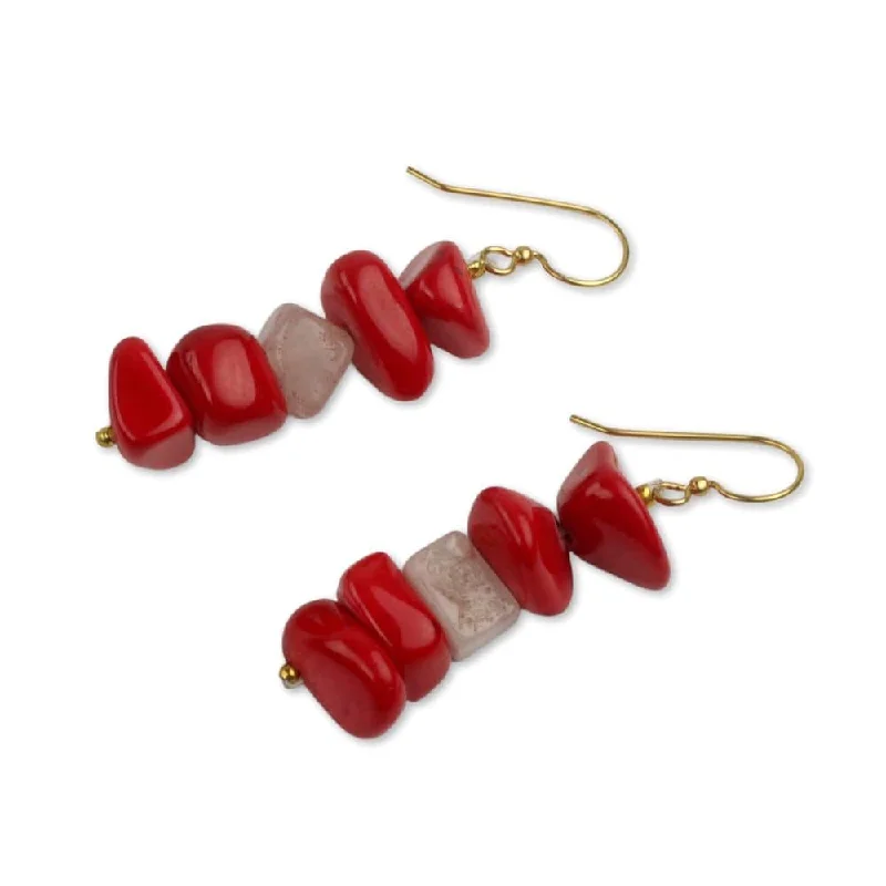 Bohemian Drop Earrings with Tassels -Handmade Brass 'Red Velvet' Agate Earrings (Ghana)