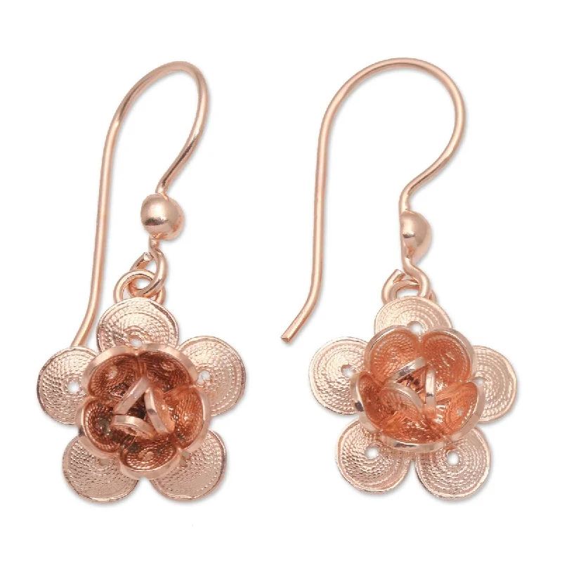 Drop Earrings for Shopping Trip -NOVICA Lucky Blossom, Rose gold plated filigree dangle earrings - 1.3L*0.6W